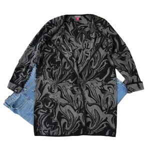 Vince Camuto Black and Grey Swirl Jacquard Open Cardigan Sweater - SIZE MEDIUM